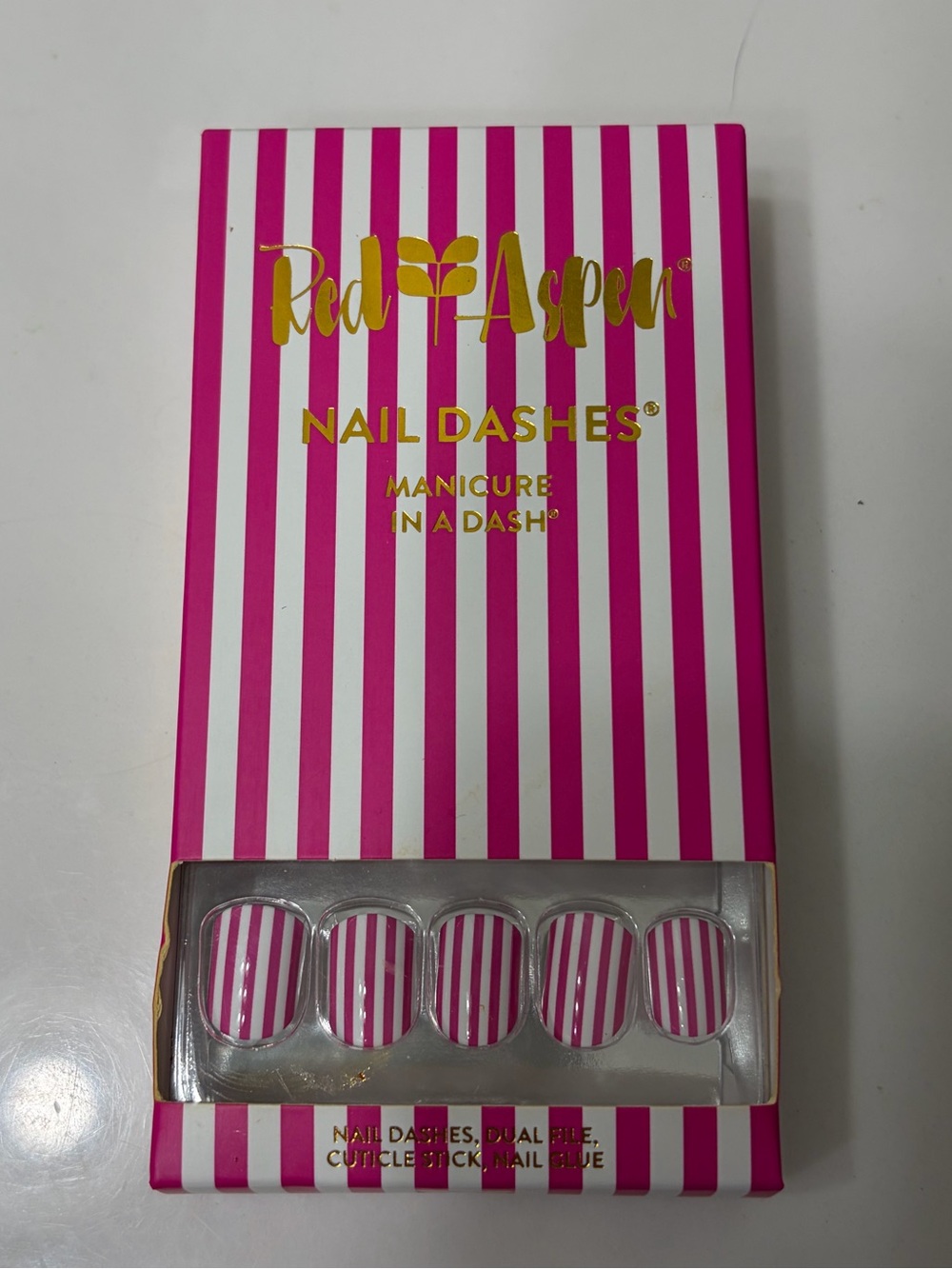 Red Aspen Pink Striped Press-On Nails - Nail Dashes